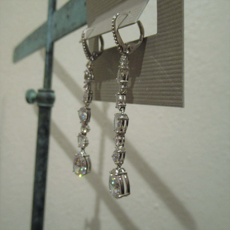 Silver toned Teardrop Cubic Zirconia Long Nadri Wire dangle earrings