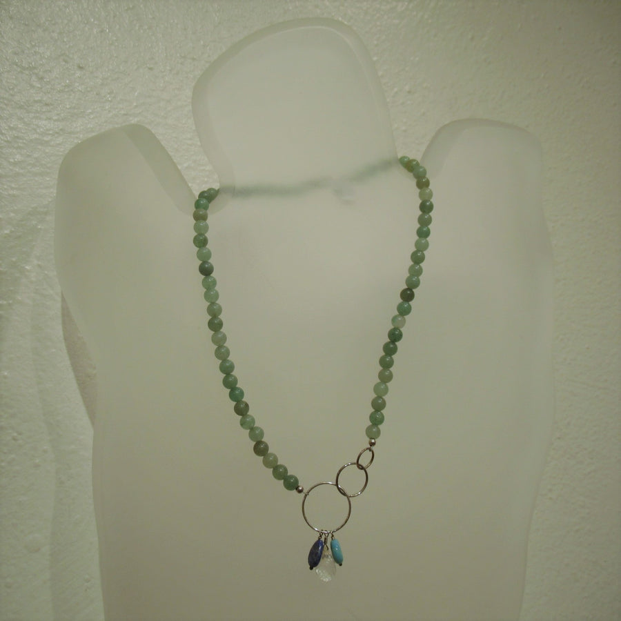 Silver toned Green 17.5 in Beaded necklace