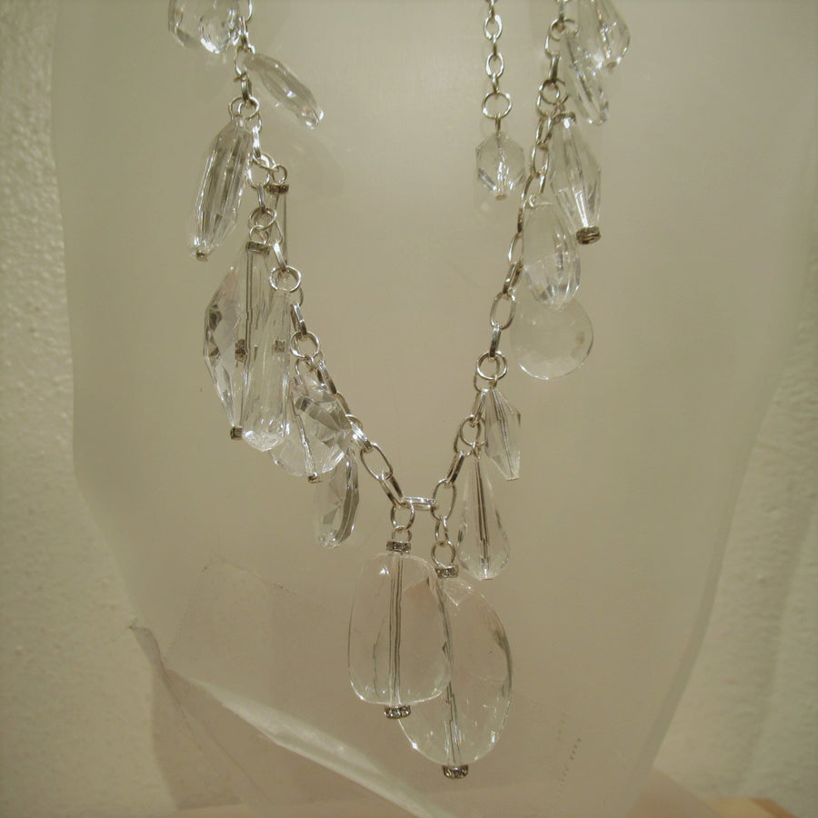 Silver toned Multi-shape Plastic Long Faceted Chain necklace