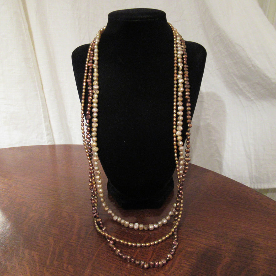 Sterling silver Pearl Triple Bronze Beaded necklace