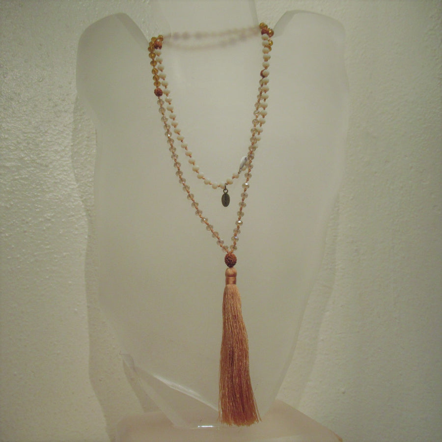 Tassel Crystal Faceted Amber Zacasha Long Beaded necklace