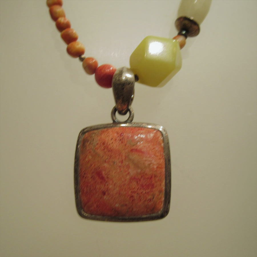 Sterling silver 925 Square Orange Barse Beaded necklace