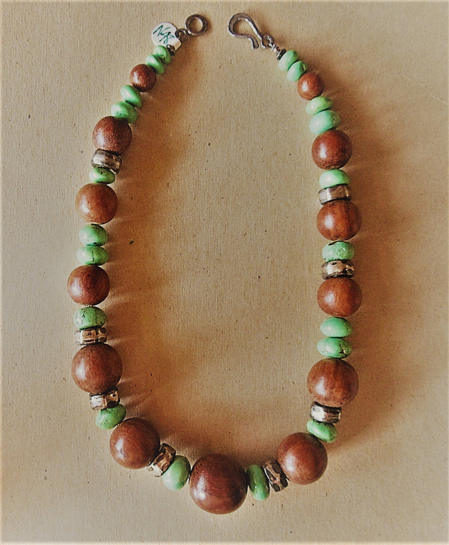 Sterling silver Wood Brown Paige Wallace 20.5 in Beaded necklace