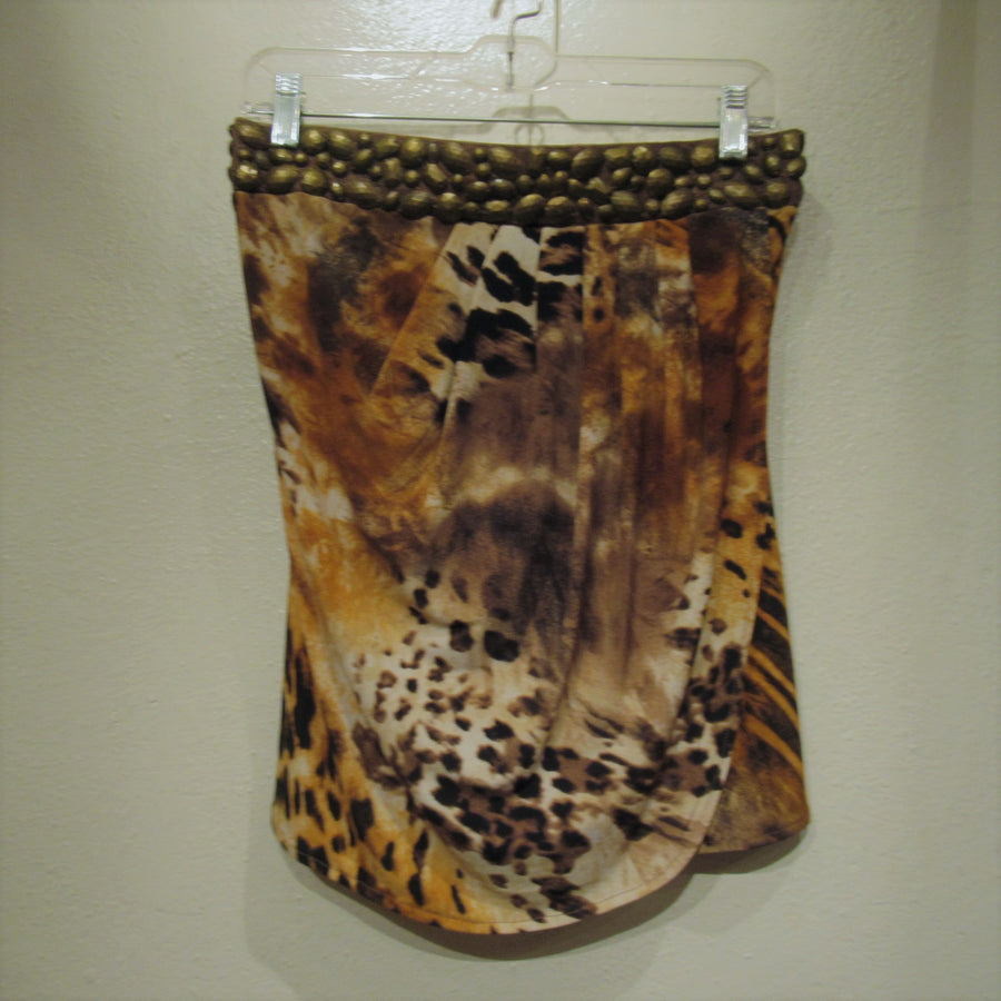 Cache Brown Poly blend Knit Animal Print Studded Skirt