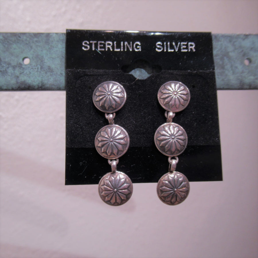 Sterling silver Round Small Concho Post dangle earrings