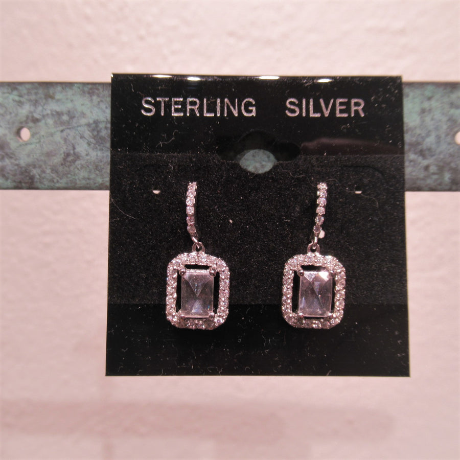 Sterling silver Rectangle Sparkly Lt gray Post dangle earrings