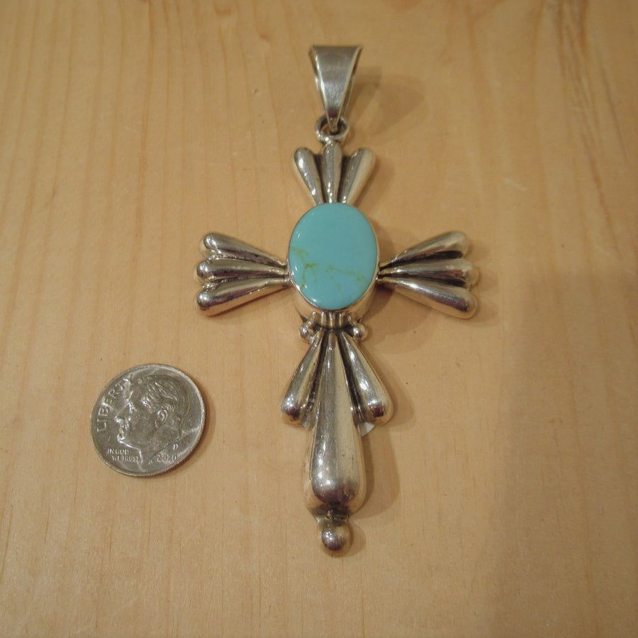 Sterling silver 925 Cross Oval Large Turquoise Bail pendant