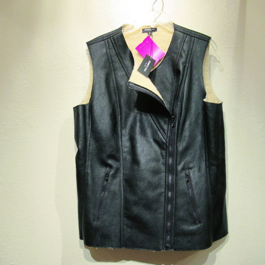 Kenneth Cole Black Faux leather Faux Shearling Outerwear vest