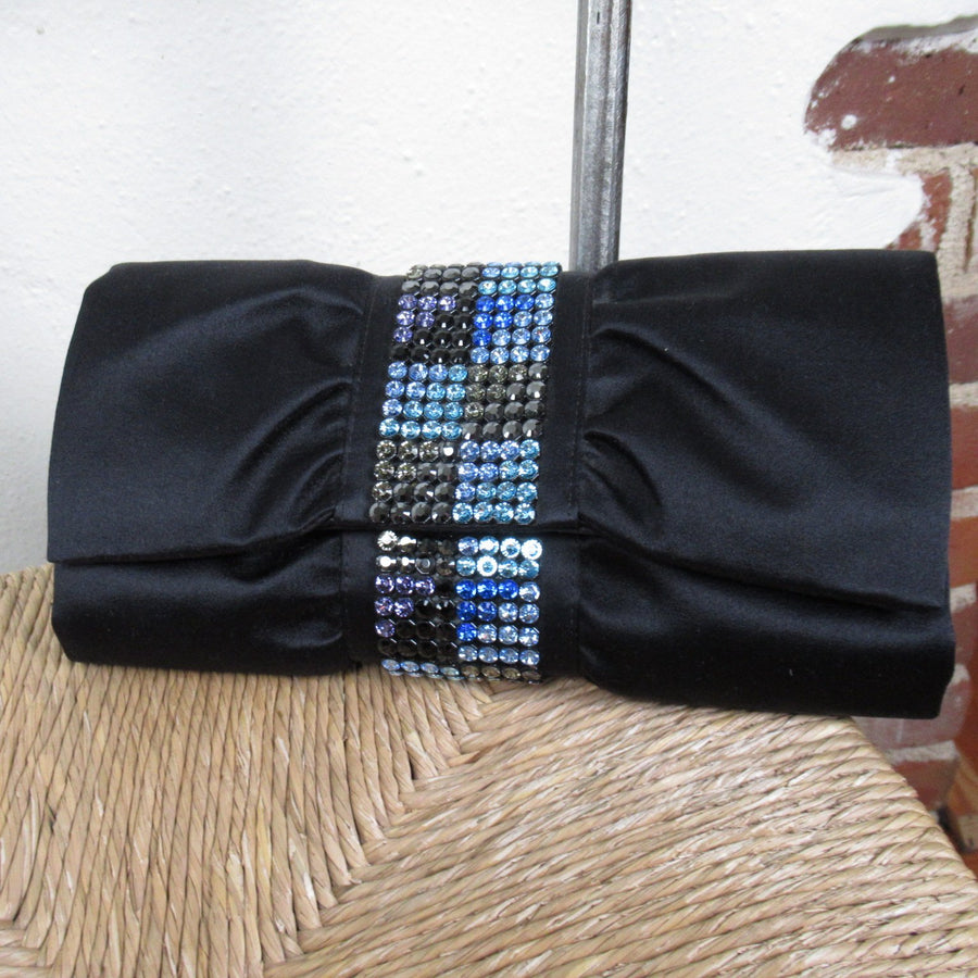 Stuart Weitzman Black Fabric Crystals Clutch purse - Clotheshorse Boutique