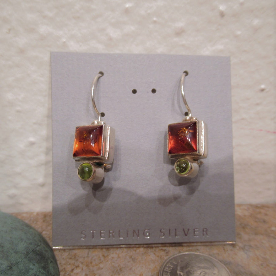 Sterling silver Square Amber Wire earrings