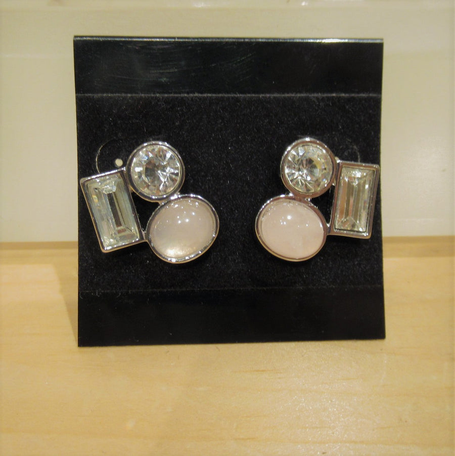 Silver toned Oval Rose quartz White House Black Market Post earrings