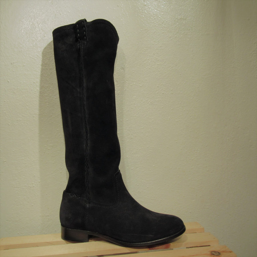 Frye Black Suede Tall T straps